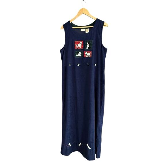 Vintage Bobbie Brooks Tank Dress Navy Dog Granny Cottage Y2K Women's M - Picture 2 of 12